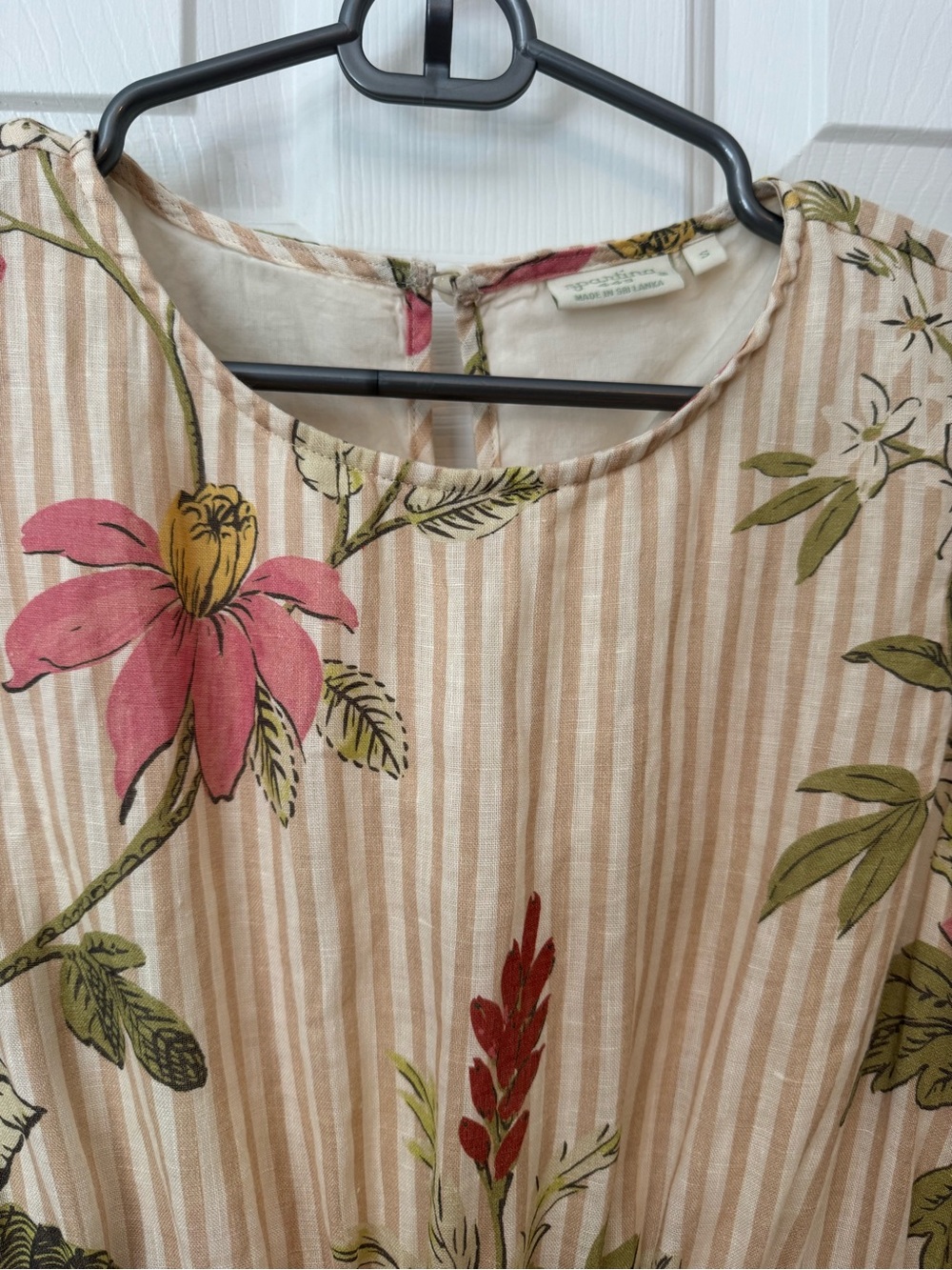 Spartina 449 Cream Floral Midi Dress with Pink & Green Print - Picture 4 of 4